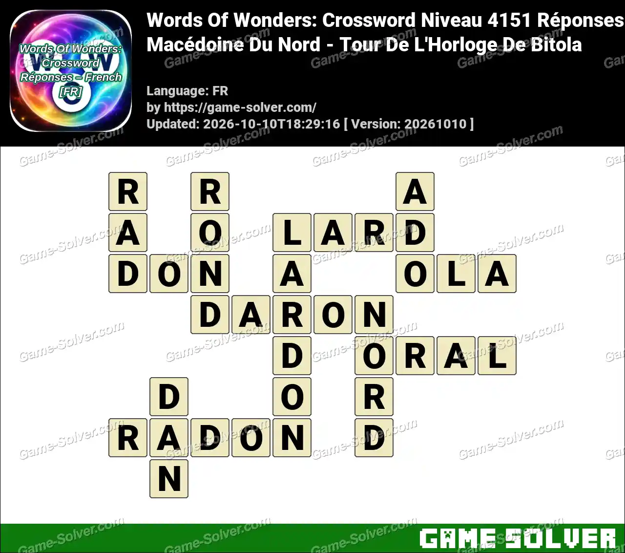 Words Of Wonders: Crossword Niveau 4151 Réponses – Macédoine Du Nord – Tour De L’Horloge De Bitola